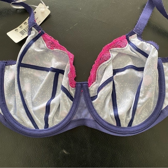 NEW Elomi Megan Bra EL8860 Wide Band Underwire Navy Blue Pink Floral Size 40E - Picture 8 of 10